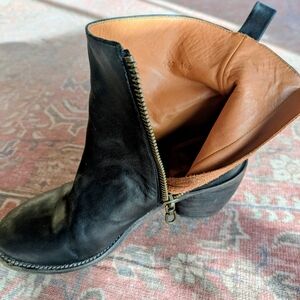 P. Monjo Black Leather Ankle Boots